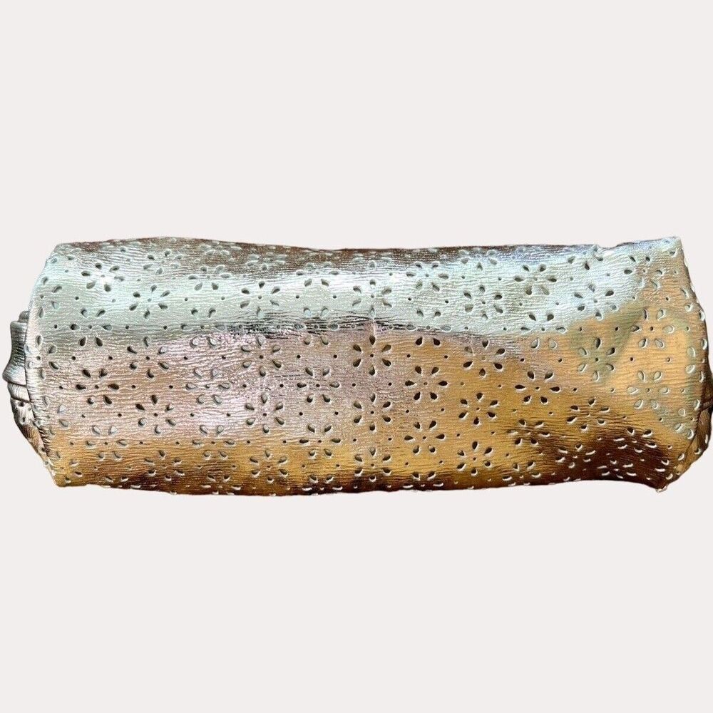 Chi Rose Gold Floral Cut Out Makeup Bag Accessory Pouch Satin Lined New NWOT - Picture 4 of 5
